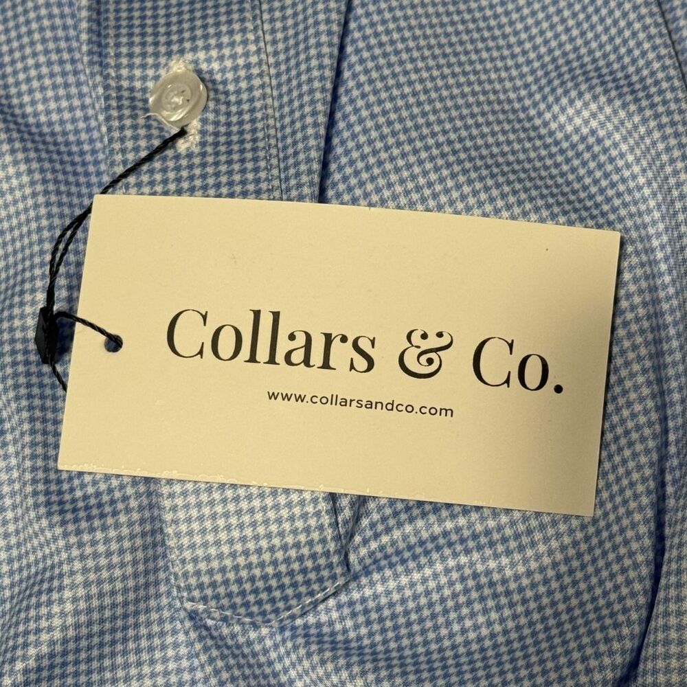 COLLARS & CO Polo Shirt Large Blue Houndstooth Performance Stretch NWT - Picture 7 of 11